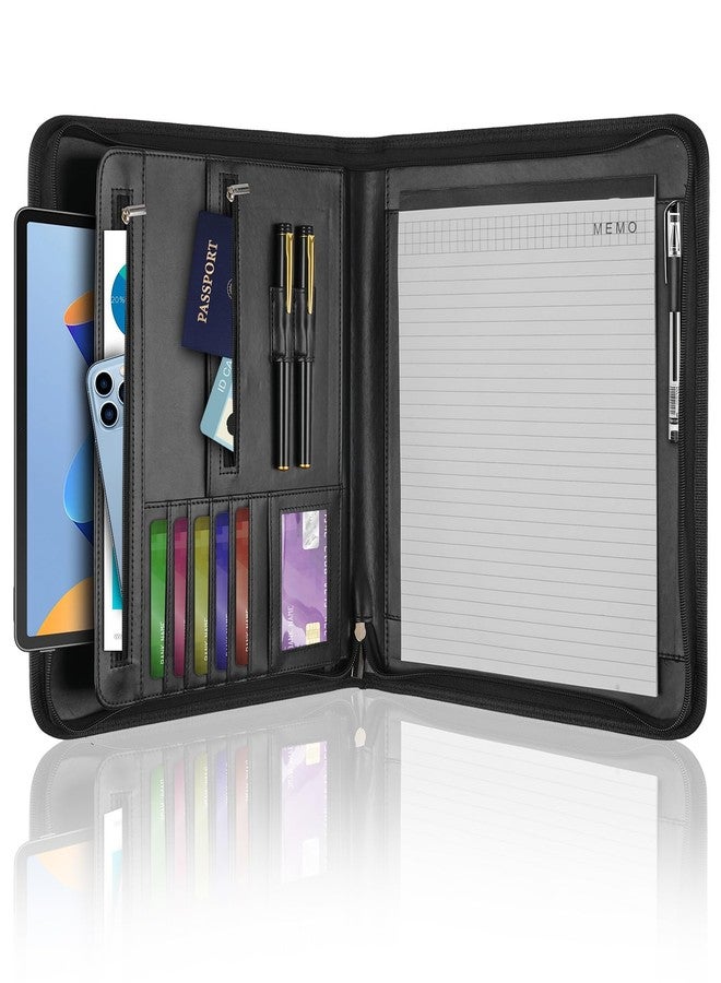 Mkobon Padfolio Portfolio Binder with Zipper, Faux Leather Folder Organizer, Professional Legal Writing Pad Document Holder, with Letter Size A4 Notepad for School Business Office Conference (Black) - Image 1