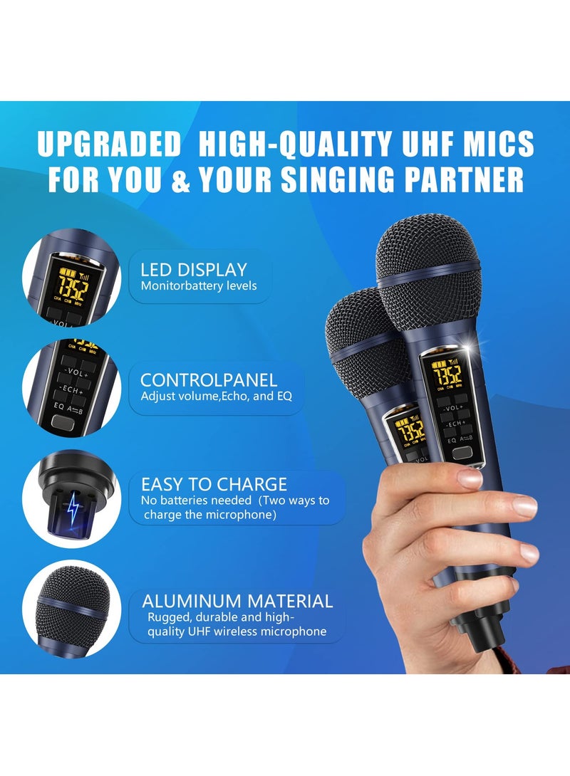 Portable Bluetooth Karaoke Speaker with 2 UHF Wireless Microphones for Adults and Kids - Colorful LED Lights for Home Parties and Weddings - Image 4