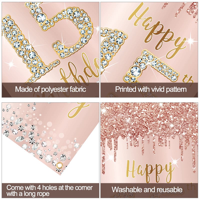 Excelloon Happy 15th Birthday Door Banner Decorations for Girls, Pink Rose Gold 15 Birthday Party Backdrop Door Cover Sign Supplies, Fifteen Year Old Birthday Poster Background Decor - Image 3