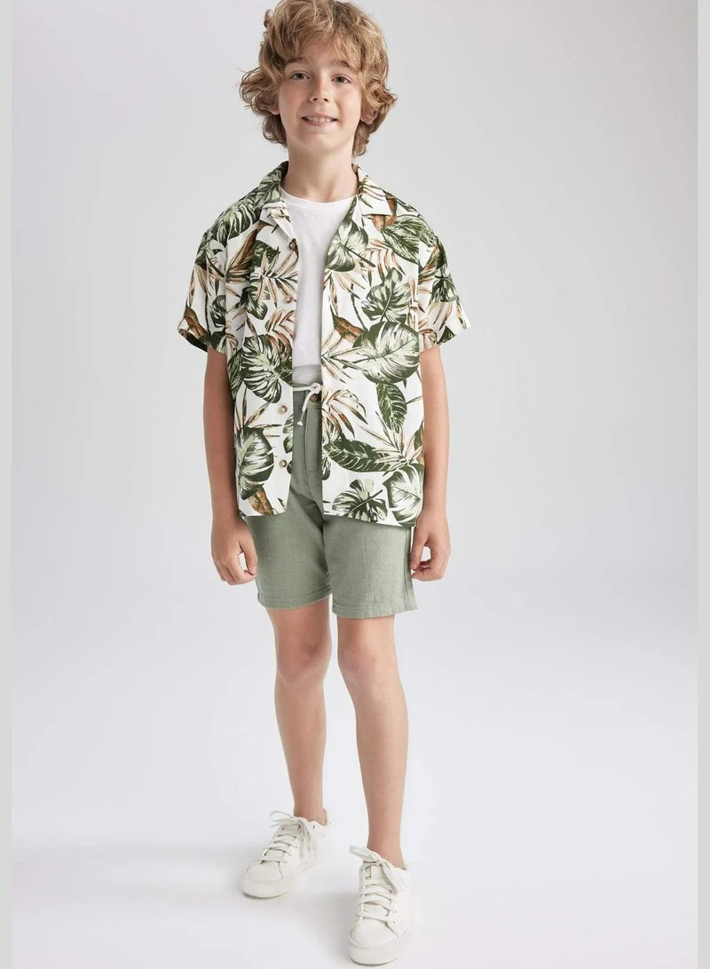 ديفاكتو Boy Oversize Fit Resort Neck Woven Short Sleeve Shirt