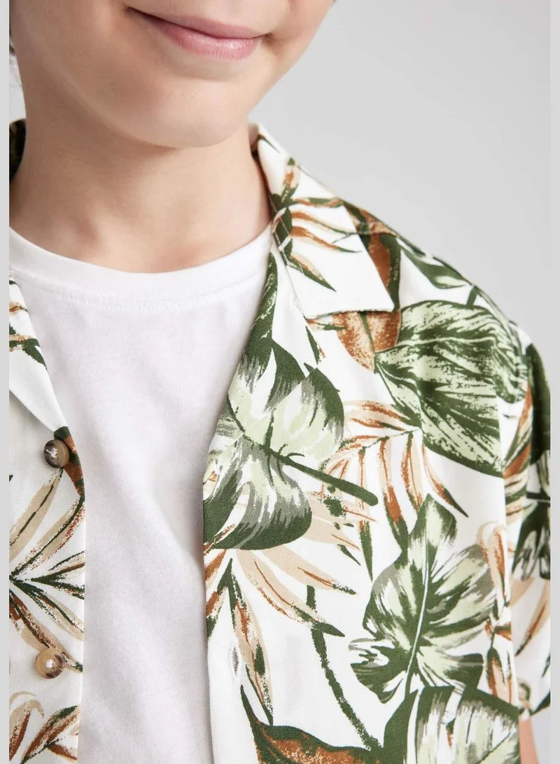 ديفاكتو Boy Oversize Fit Resort Neck Woven Short Sleeve Shirt