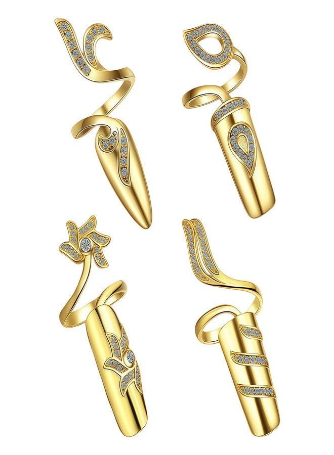 Elandy 4PCS Small Fingernail Rings Set Rhinestones Finger Tip Rings Opening Ring Nail Decoration Protecting Gift Nail Art Charms Accessories(Gold) - Image 1