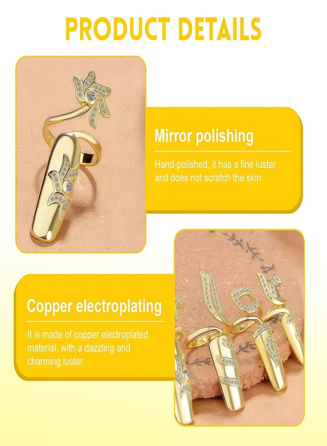 Elandy 4PCS Small Fingernail Rings Set Rhinestones Finger Tip Rings Opening Ring Nail Decoration Protecting Gift Nail Art Charms Accessories(Gold) - Image 4
