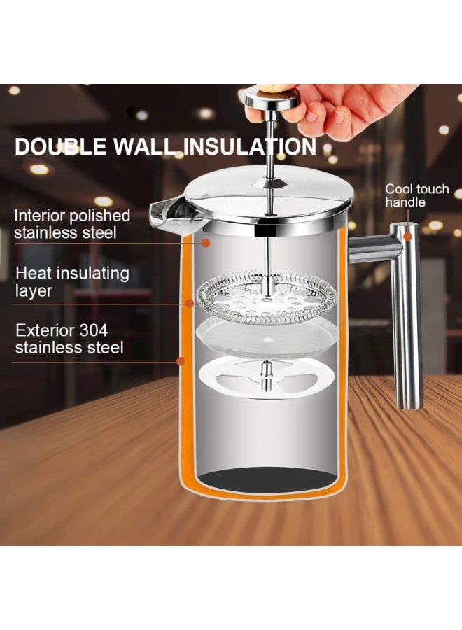 Secura French Press Coffee Maker 304 Grade Stainless Steel Insulated Coffee Press with 2 Extra Screens 50oz 15 Litre Silver - Image 2