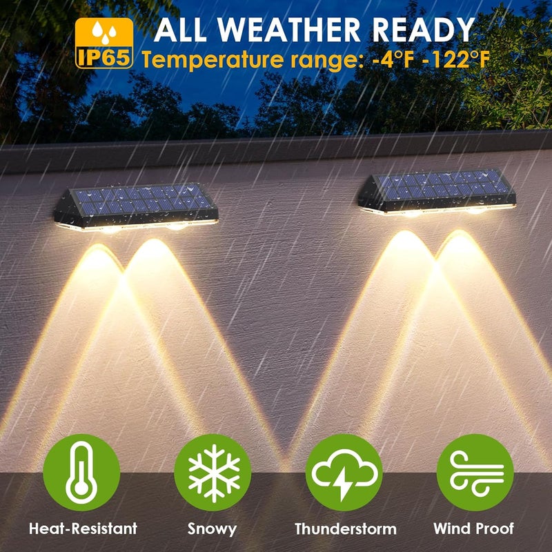 أضواء السياج الشمسية الخارجية مقاومة للماء LED - 3000/4000/6000K 3 أوضاع، IP65 مقاومة للماء أضواء سياج تعمل بالطاقة الشمسية، أضواء جدار شمسية للاستخدام الخارجي، الفناء الخلفي/الدرج/الشرفة/سياج السطح/درابزين السلالم (12 عبوة) - Image 4
