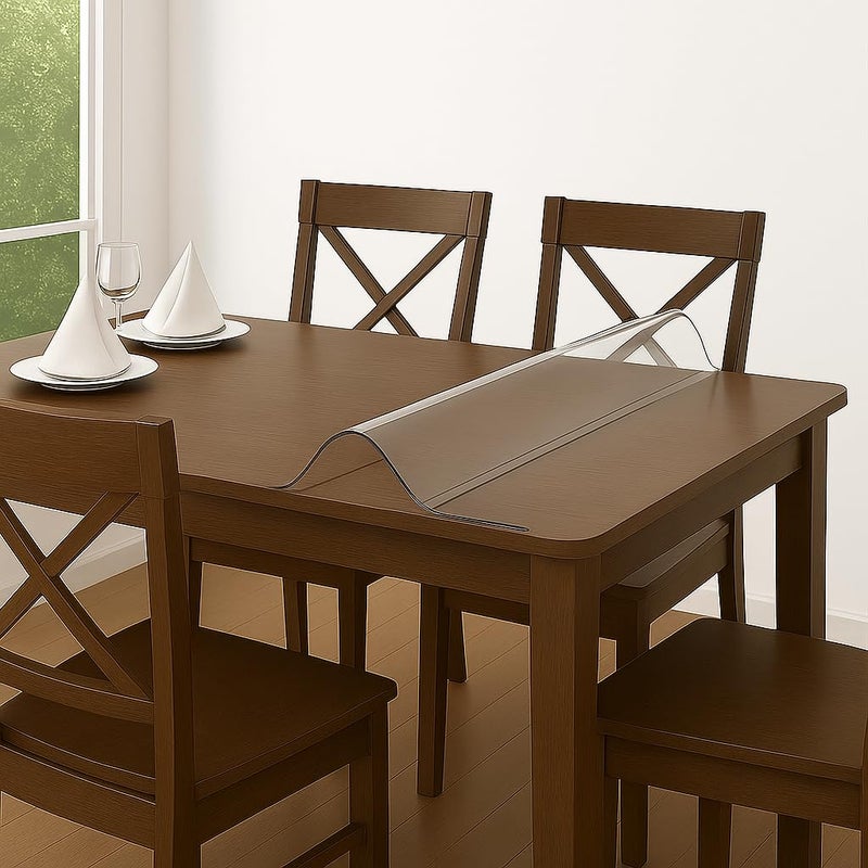 SLEEKBODE ™1mm Thick 24 * 48 Inch PVC Dining Table Cover 4 Seater Waterproof Heat Resistant Transparent Protector Sheet Clear Plastic Table Cloth Glass Mat Balcony Covering Dressing Study Small Side - Image 1