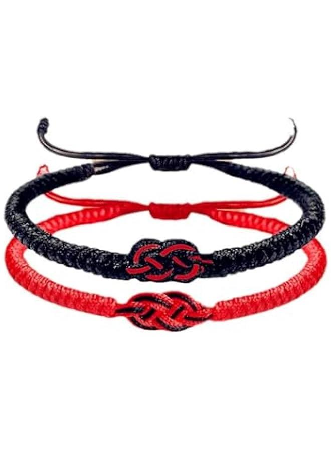 Arabest 2pcs Tibetan Lucky Bracelet Handmade Amulet Knot Woven Red Black String Rope Protection Bracelets for Women Men BFF Friendship Couples Family Birthday Mothers Day  Fashion Jewelry Gifts  - Image 1