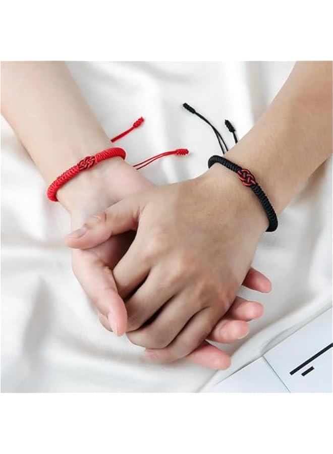 Arabest 2pcs Tibetan Lucky Bracelet Handmade Amulet Knot Woven Red Black String Rope Protection Bracelets for Women Men BFF Friendship Couples Family Birthday Mothers Day  Fashion Jewelry Gifts  - Image 3