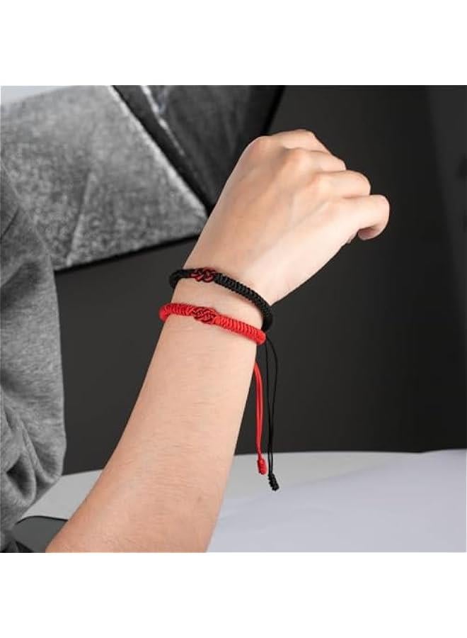 Arabest 2pcs Tibetan Lucky Bracelet Handmade Amulet Knot Woven Red Black String Rope Protection Bracelets for Women Men BFF Friendship Couples Family Birthday Mothers Day  Fashion Jewelry Gifts  - Image 4