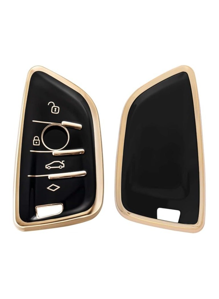 Generic Key Fob Cover premium Key Fob Cover Case for BMW F20 G20 G30 X1 X3 X4 X5 G05 X6 X7 G11 F15 F16 G01 G02 - (Black & Gold) - Image 1