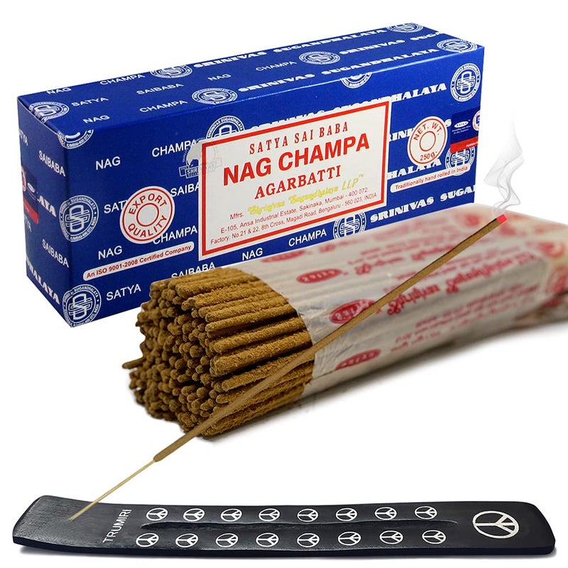 TRUMIRI Incense Stick Holder Bundle with Satya Sai Baba Nagchampa 250g Bulk Incense Sticks Nag Champa Agarbatti - Pack of 1 (Approx 250 Insence-Sticks) - Image 1