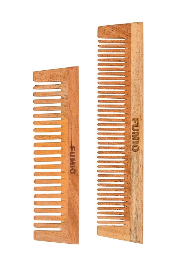 FUMIO Wooden Hair Combs Set, Wide and Fine Tooth, 13 cm and 16 cm Length, Natural Wooden Comb for women hair growth |Kanghi for Hair - Image 1
