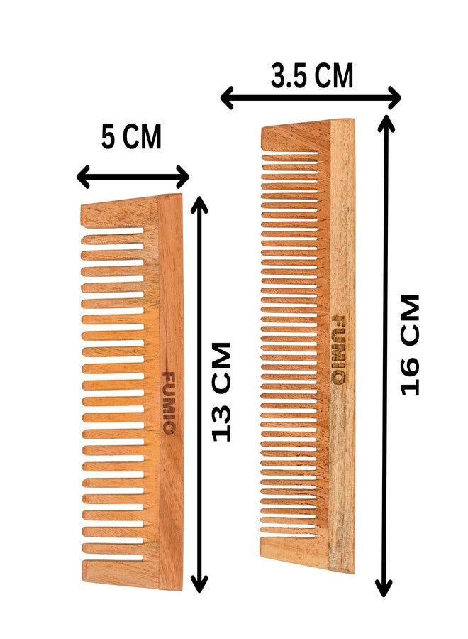 FUMIO Wooden Hair Combs Set, Wide and Fine Tooth, 13 cm and 16 cm Length, Natural Wooden Comb for women hair growth |Kanghi for Hair - Image 2