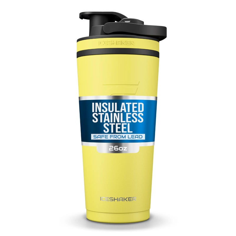 Ice Shaker Insulated Stainless Steel Shaker Bottle | 26oz, Yellow | Cold for 30+ Hours | Insulated Cup with Twist-on Agitator | Odor-Free Bottle for Protein Shakes, Water, Smoothies, Cocktails - Image 1