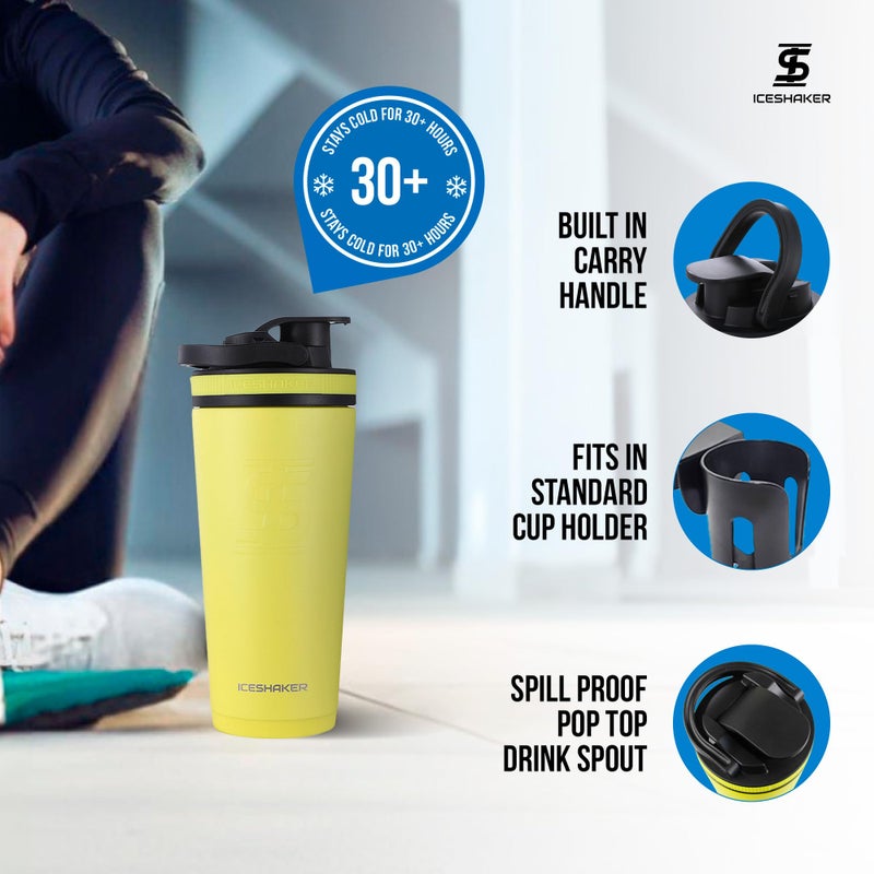 Ice Shaker Insulated Stainless Steel Shaker Bottle | 26oz, Yellow | Cold for 30+ Hours | Insulated Cup with Twist-on Agitator | Odor-Free Bottle for Protein Shakes, Water, Smoothies, Cocktails - Image 3