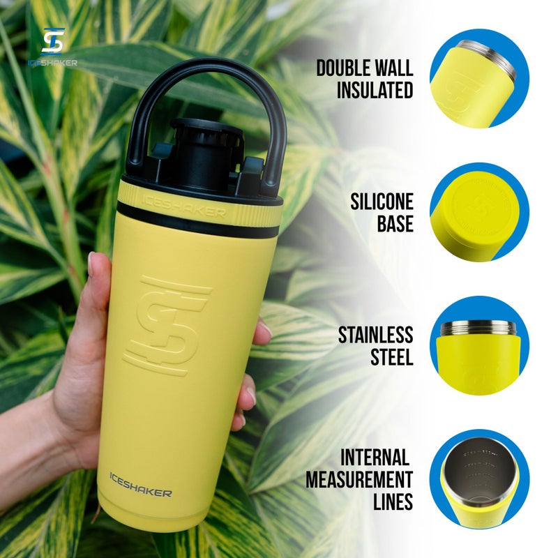 Ice Shaker Insulated Stainless Steel Shaker Bottle | 26oz, Yellow | Cold for 30+ Hours | Insulated Cup with Twist-on Agitator | Odor-Free Bottle for Protein Shakes, Water, Smoothies, Cocktails - Image 2