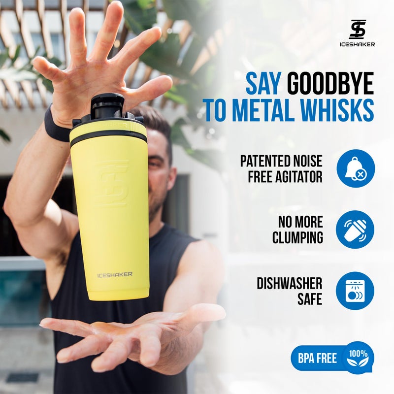 Ice Shaker Insulated Stainless Steel Shaker Bottle | 26oz, Yellow | Cold for 30+ Hours | Insulated Cup with Twist-on Agitator | Odor-Free Bottle for Protein Shakes, Water, Smoothies, Cocktails - Image 4