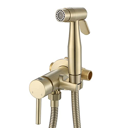 WiPPhs Handheld Bidet Sprayer Brushed Gold Warm Water, WiPPhs Stainless Steel Bidet Hand Held Sprayer for Toilet with Brass Hot and Cold Mixing Valve, WI9138BG - Image 1