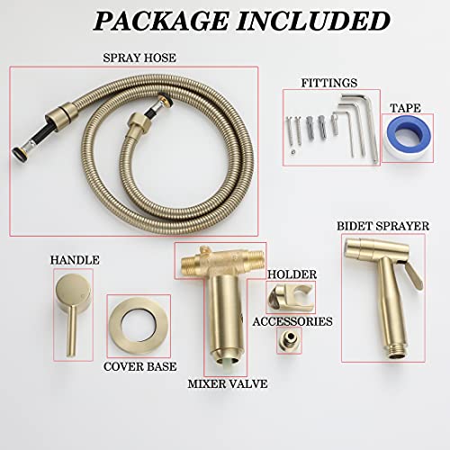 WiPPhs Handheld Bidet Sprayer Brushed Gold Warm Water, WiPPhs Stainless Steel Bidet Hand Held Sprayer for Toilet with Brass Hot and Cold Mixing Valve, WI9138BG - Image 5