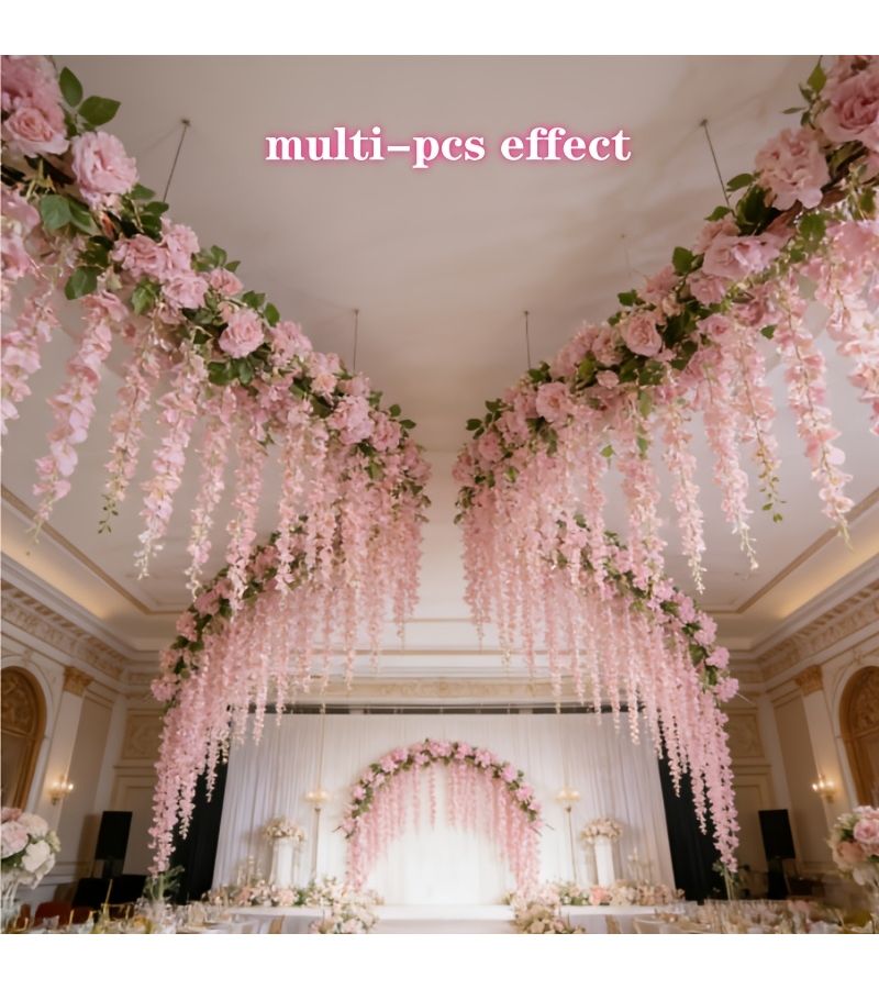 Pink Cherry Blossom Vine And Purple Wisteria Flower Strip Set For Wedding Party Decor - Image 4