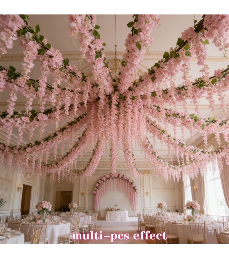 Pink Cherry Blossom Vine And Purple Wisteria Flower Strip Set For Wedding Party Decor - Image 2