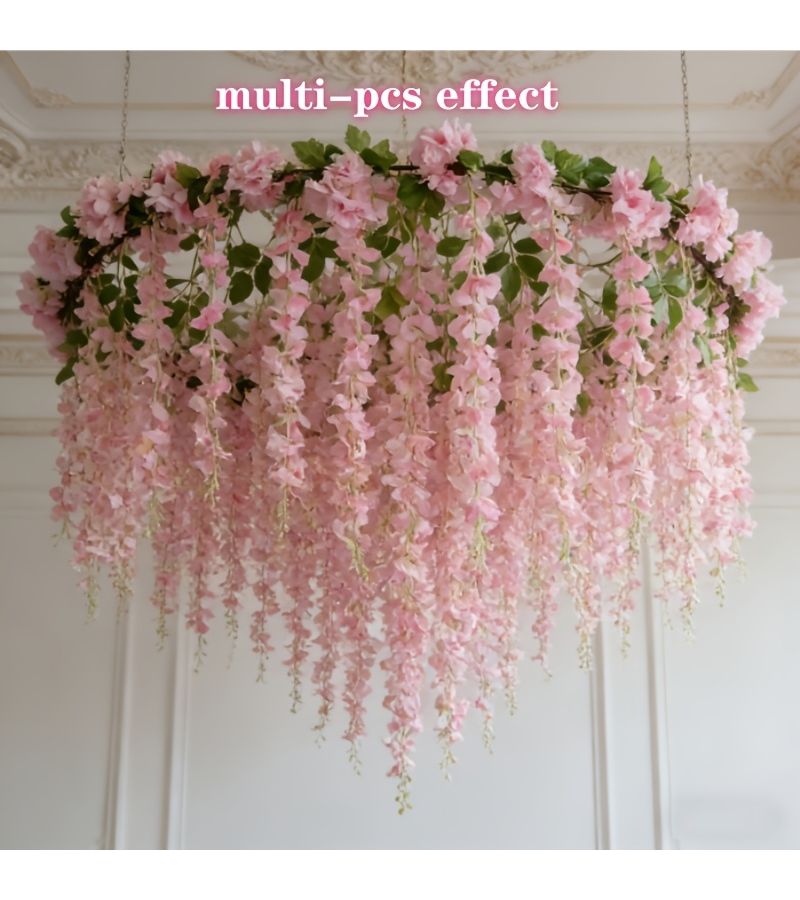 Pink Cherry Blossom Vine And Purple Wisteria Flower Strip Set For Wedding Party Decor - Image 5