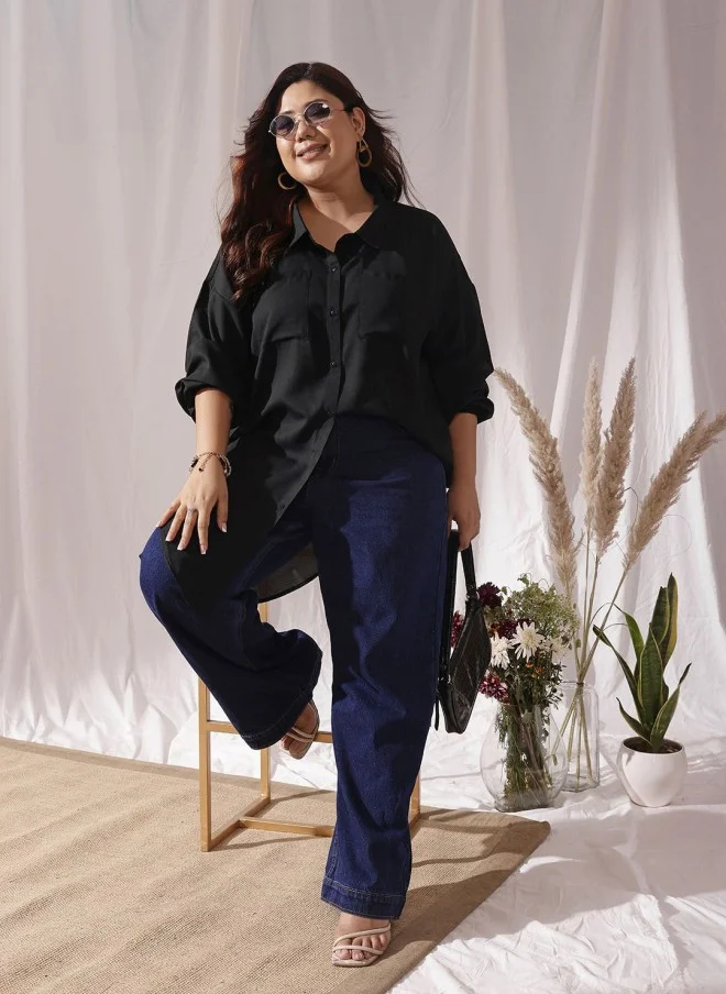 CURVY STREET Black Oversized Casual Shirt for Women