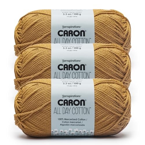 Caron All Day Cotton - 3 Pack of 173 Yards/3.52 oz Golden 100% Mercerized Cotton Yarn - Image 1