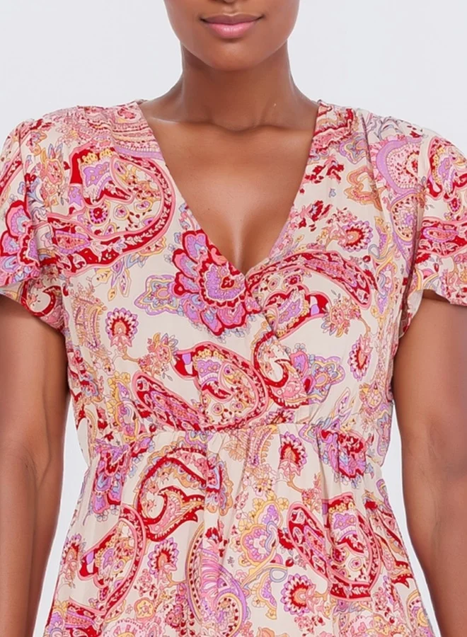 HaILYS Short Sleeve V-Neck Paisley Print Mini Dress - Multicolor