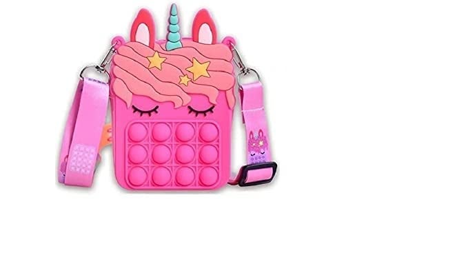 Pop It Pencil Case Bag | Unicorn Shape Sling Bag Crossbody/Shoulder Bag Zipper Closer for Girls | Pop It Fidget Toy Fidget Purse with Adjustable Strap for Girls Stress Relief Toy