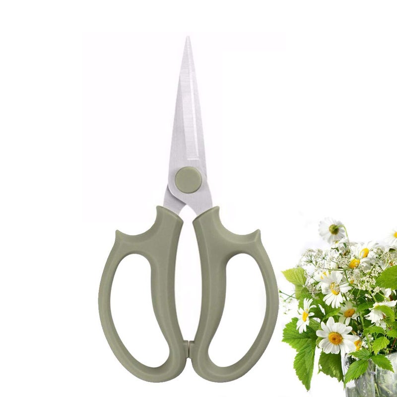 Leize Flower Scissors, Premium Thickened Stainless Steel Floral Shears, Strong Pruner for Flowers, Branches and Leaves (Grey Green Slender) - Image 1