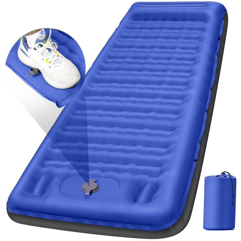 FNARMW Camping Sleeping Pad, Extra Thick 5 Inch Camping Mat with Pillow Built-in Foot Pump Inflatable Sleeping Pads Compact for Camping Backpacking Hiking Traveling Tentï¼ˆBlue Greyï¼‰ - Image 1