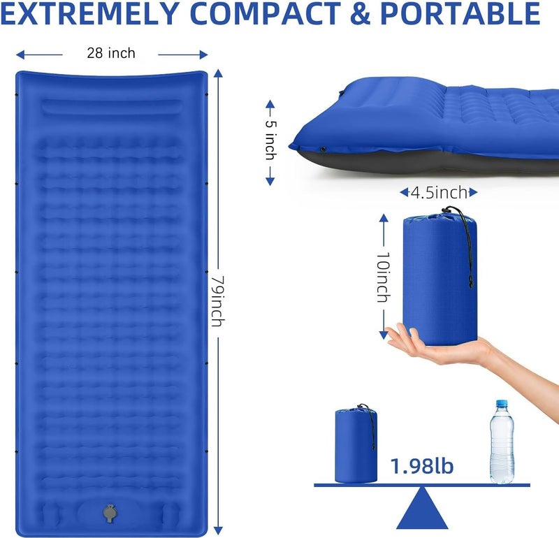 FNARMW Camping Sleeping Pad, Extra Thick 5 Inch Camping Mat with Pillow Built-in Foot Pump Inflatable Sleeping Pads Compact for Camping Backpacking Hiking Traveling Tentï¼ˆBlue Greyï¼‰ - Image 3