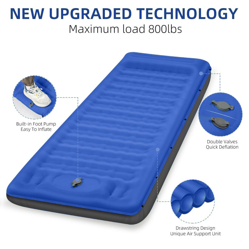 FNARMW Camping Sleeping Pad, Extra Thick 5 Inch Camping Mat with Pillow Built-in Foot Pump Inflatable Sleeping Pads Compact for Camping Backpacking Hiking Traveling Tentï¼ˆBlue Greyï¼‰ - Image 4