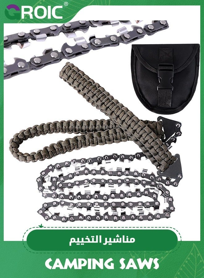 GROIC Pocket Chainsaw 24 Inch With 34 Bi-direction Teeth 65MN High Carbon Steel Rope Saw For Camping Hiking Outdoor, Hand and Survival Chain Fast Easy Cutting(Olive Green)  - Image 1