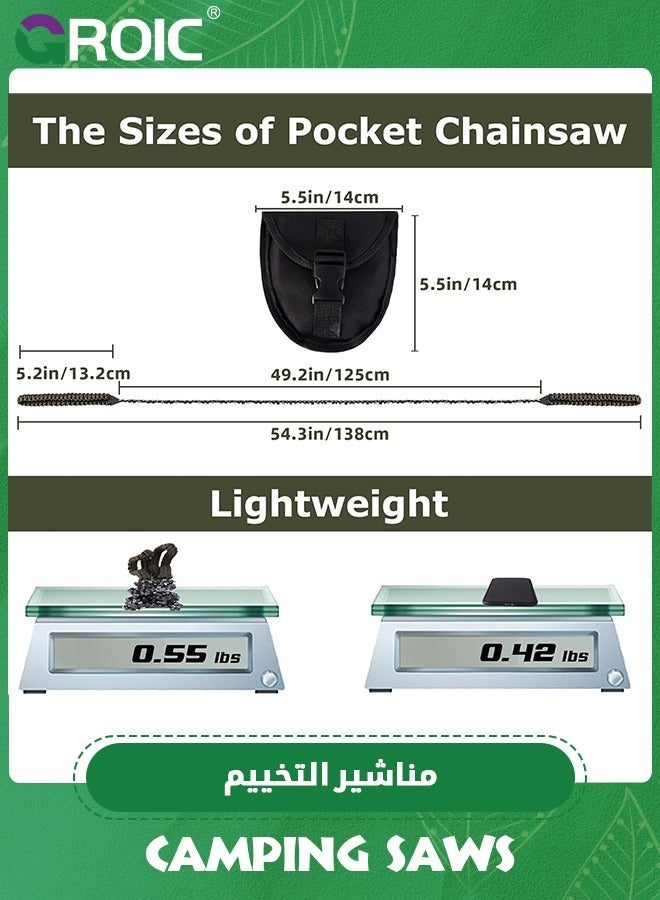 GROIC Pocket Chainsaw 24 Inch With 34 Bi-direction Teeth 65MN High Carbon Steel Rope Saw For Camping Hiking Outdoor, Hand and Survival Chain Fast Easy Cutting(Olive Green)  - Image 2