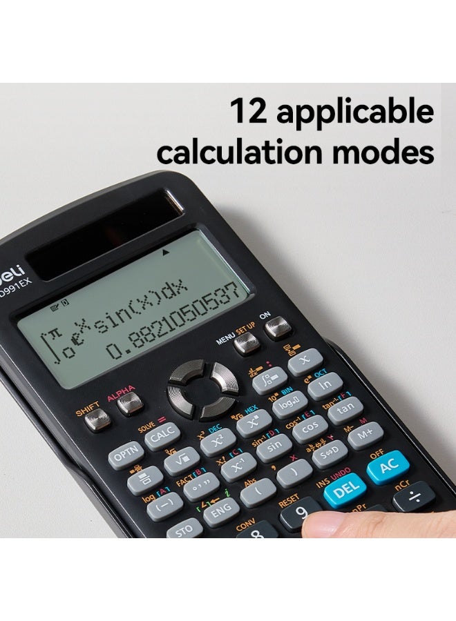 Deli D991EX Scientific Calculator With Two Line Display And Acrylic Cover - Image 2