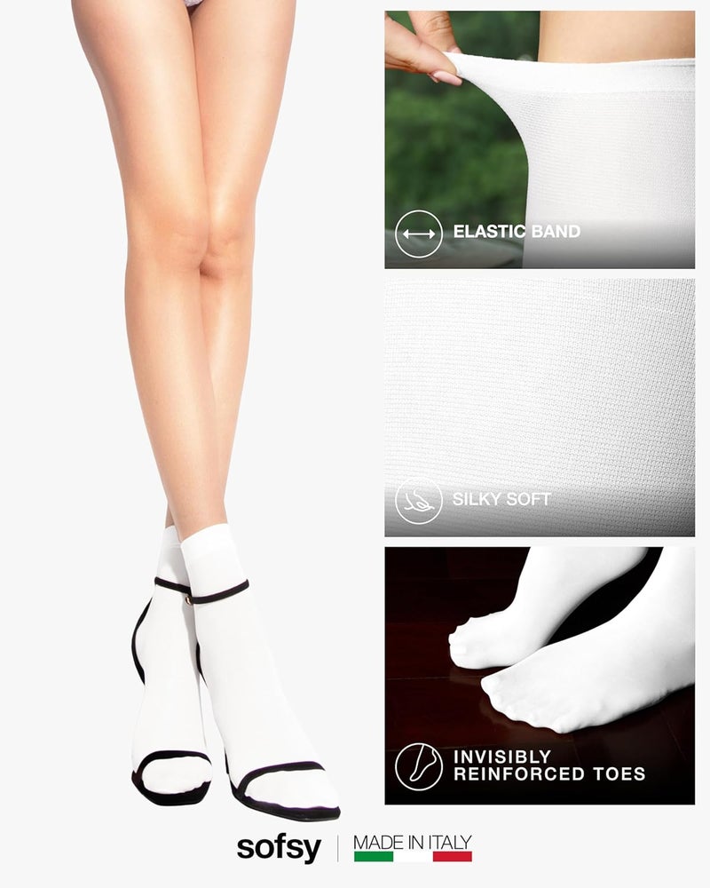 sofsy Italian High-Fashioned Ankle Socks - 40 Den Semi Sheer Nylon Stockings for Women | Durable, Soft, Low-Cut Design - Image 4