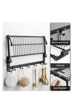 SYOSI Towel Rack for Bathroom Storage Wall Mounted Foldable Shelf with Bar Hooks No Assembly Required 24Inch Black  - Image 3
