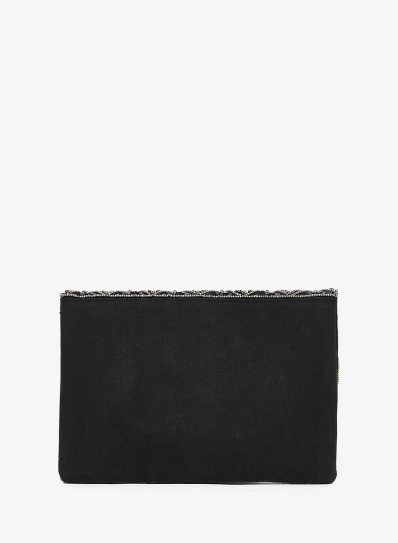 Styli Women Black Embellished Clutch Bag