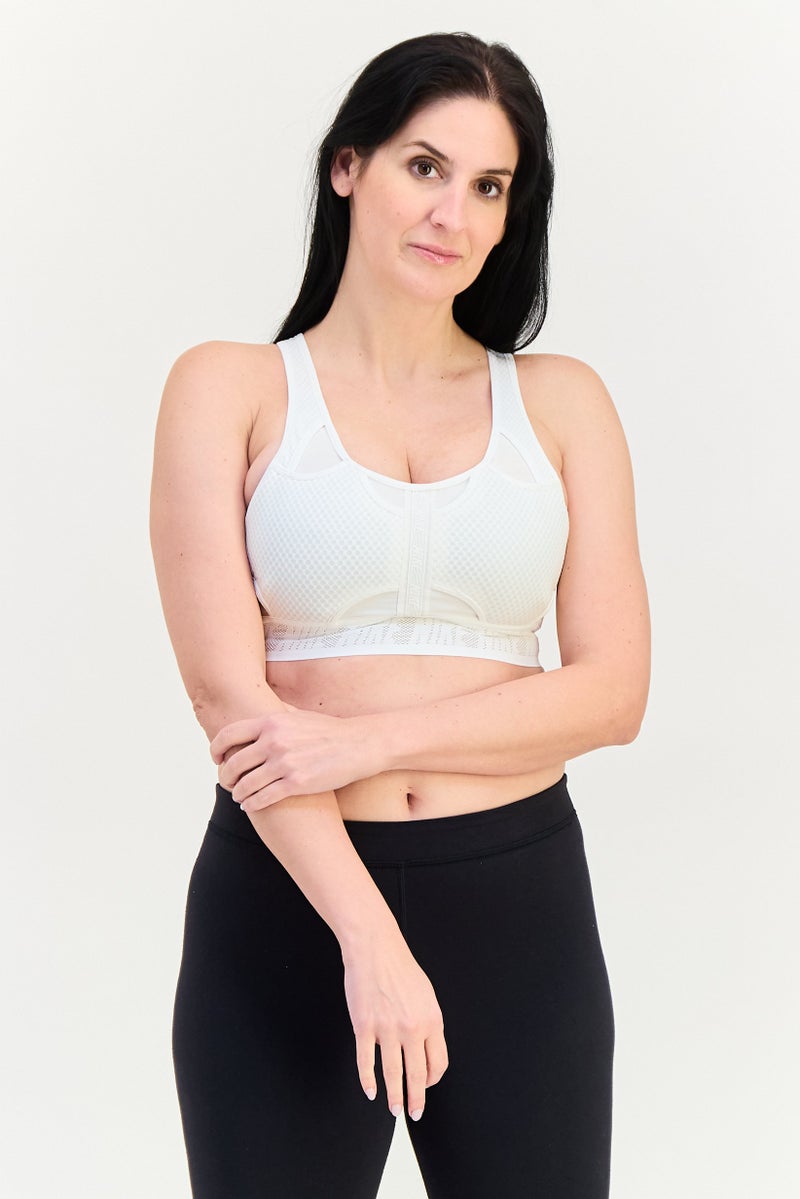 Nike Women Textured Lightly Padded Training Bra, White - Image 1