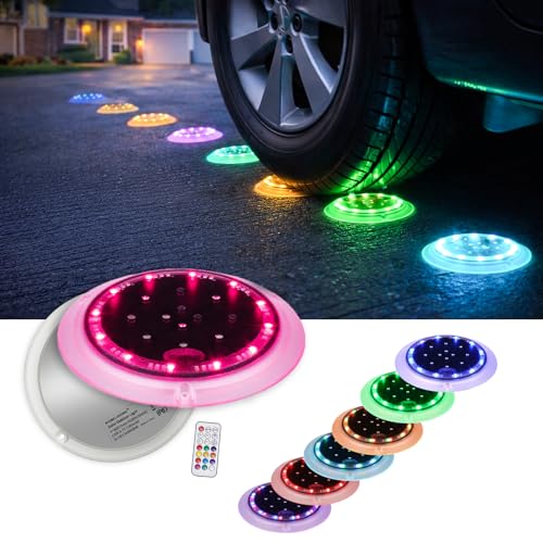 SHONELIGHTING Solar Driveway Lights, 48 LEDs 12-Color Changing Flat Dock Ground Lights, Waterproof Low Profile for Driveway, Walkway, Pool Deck, Patio, Pathway, Poolside (RGB-W, 8 Pack) - Image 1