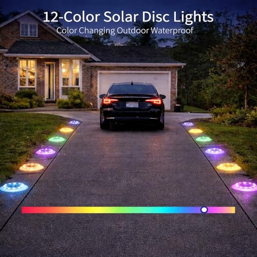SHONELIGHTING Solar Driveway Lights, 48 LEDs 12-Color Changing Flat Dock Ground Lights, Waterproof Low Profile for Driveway, Walkway, Pool Deck, Patio, Pathway, Poolside (RGB-W, 8 Pack) - Image 2