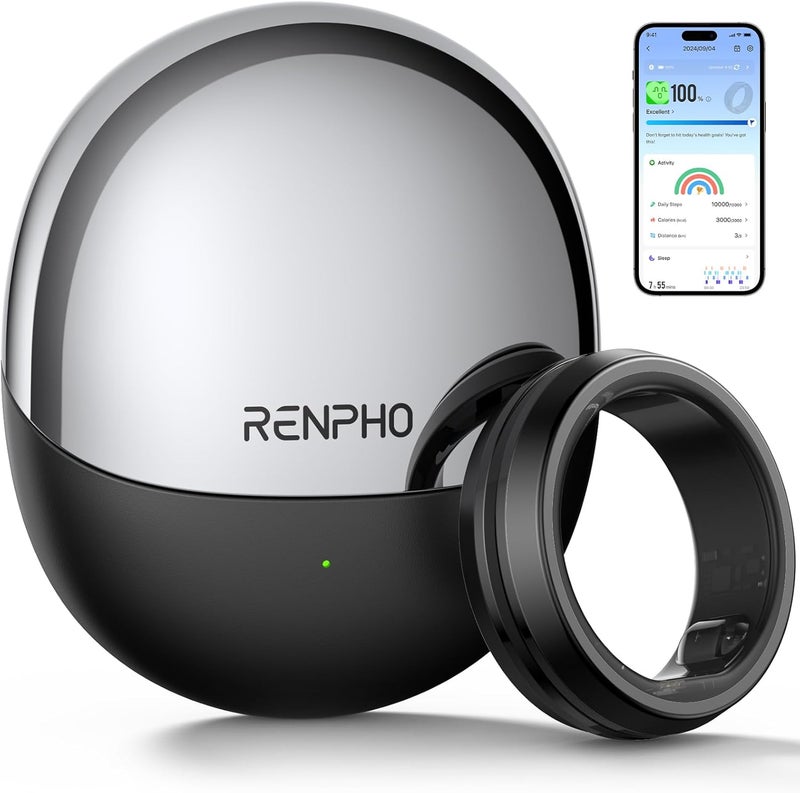 RENPHO Lynx Smart Ring-All Day Sleep & Activity Tracking, Includes Charging Case, 7-Day Battery Life, Subscription-Free App for iOS & Android, Size Before You Buy (Black, Size 8) - Image 1