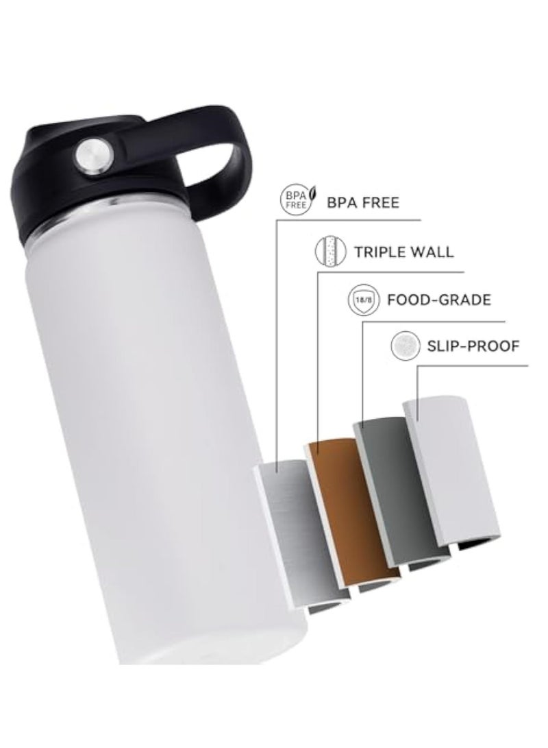 Arabest زجاجة ماء من الفولاذ المقاوم للصدأ معزولة سعة 32 أونصة، فم واسع، جدار مزدوج فراغ، قشة سيليكون، مقاومة للتعرق والتسرب، خالية من BPA، زجاجة ماء معزولة للسفر، تحافظ على البرودة لمدة 24 ساعة والحرارة لمدة 12 ساعة، بيضاء - Image 3