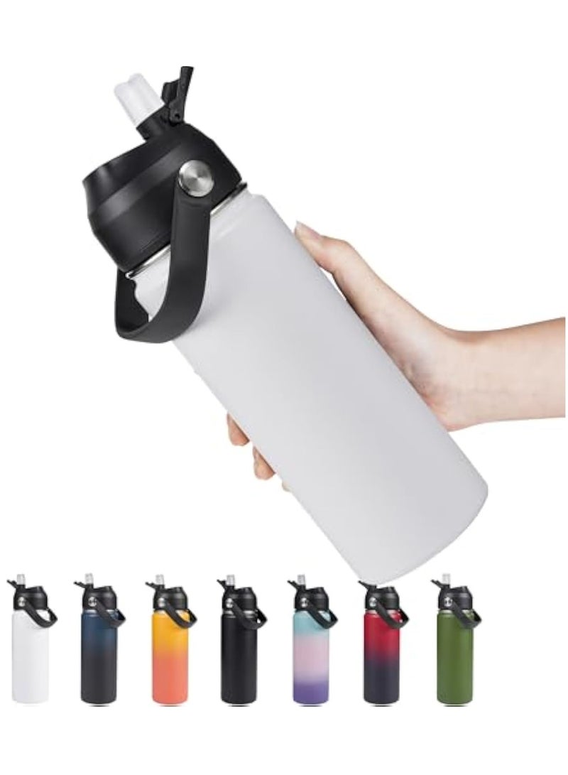 Arabest زجاجة ماء من الفولاذ المقاوم للصدأ معزولة سعة 32 أونصة، فم واسع، جدار مزدوج فراغ، قشة سيليكون، مقاومة للتعرق والتسرب، خالية من BPA، زجاجة ماء معزولة للسفر، تحافظ على البرودة لمدة 24 ساعة والحرارة لمدة 12 ساعة، بيضاء - Image 1