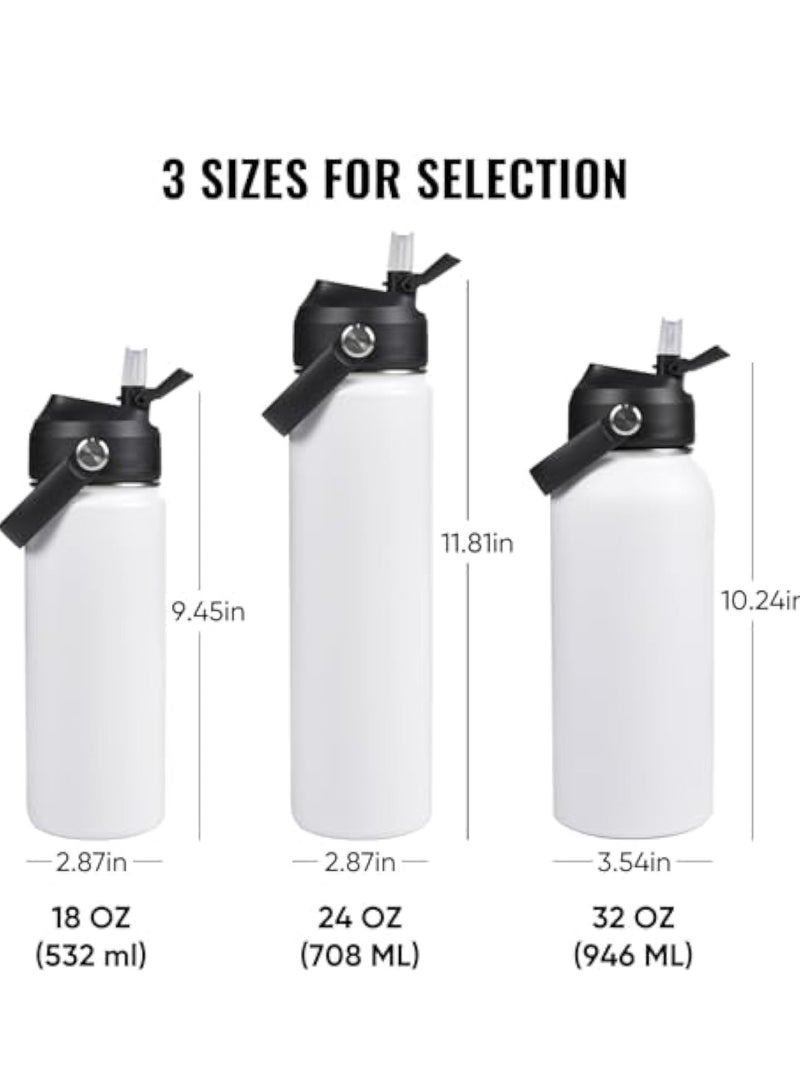 Arabest زجاجة ماء من الفولاذ المقاوم للصدأ معزولة سعة 32 أونصة، فم واسع، جدار مزدوج فراغ، قشة سيليكون، مقاومة للتعرق والتسرب، خالية من BPA، زجاجة ماء معزولة للسفر، تحافظ على البرودة لمدة 24 ساعة والحرارة لمدة 12 ساعة، بيضاء - Image 2