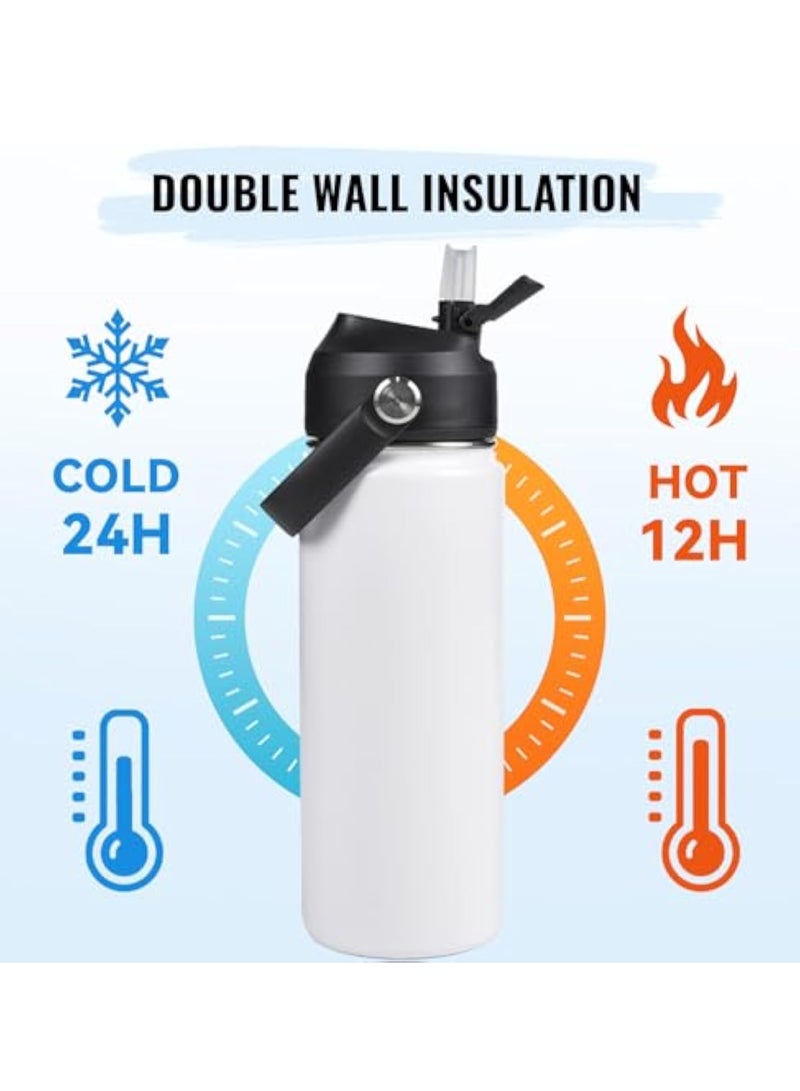 Arabest زجاجة ماء من الفولاذ المقاوم للصدأ معزولة سعة 32 أونصة، فم واسع، جدار مزدوج فراغ، قشة سيليكون، مقاومة للتعرق والتسرب، خالية من BPA، زجاجة ماء معزولة للسفر، تحافظ على البرودة لمدة 24 ساعة والحرارة لمدة 12 ساعة، بيضاء - Image 5