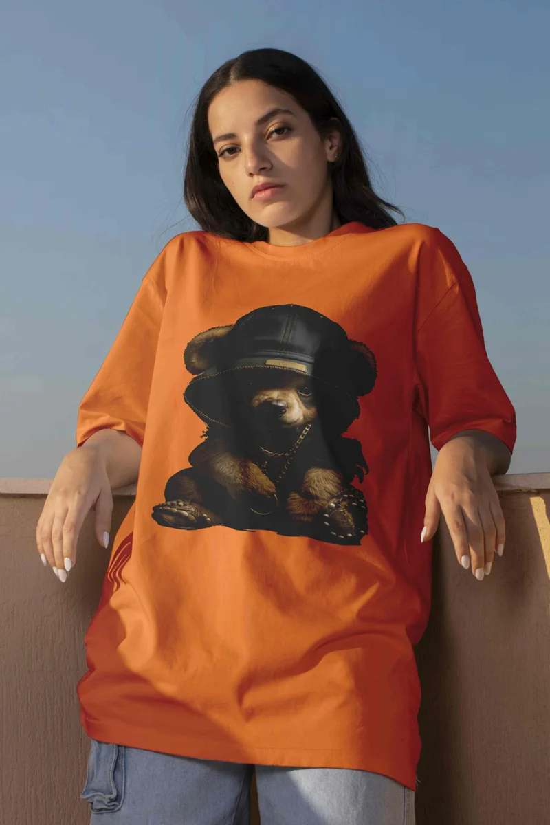 DogFish Printed Orange Oversize Unisex Tshirt