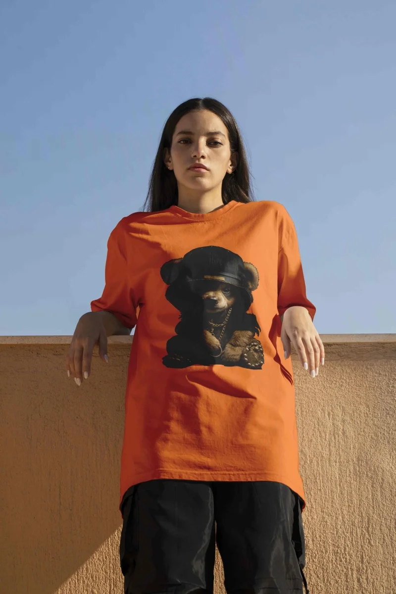 DogFish Printed Orange Oversize Unisex Tshirt